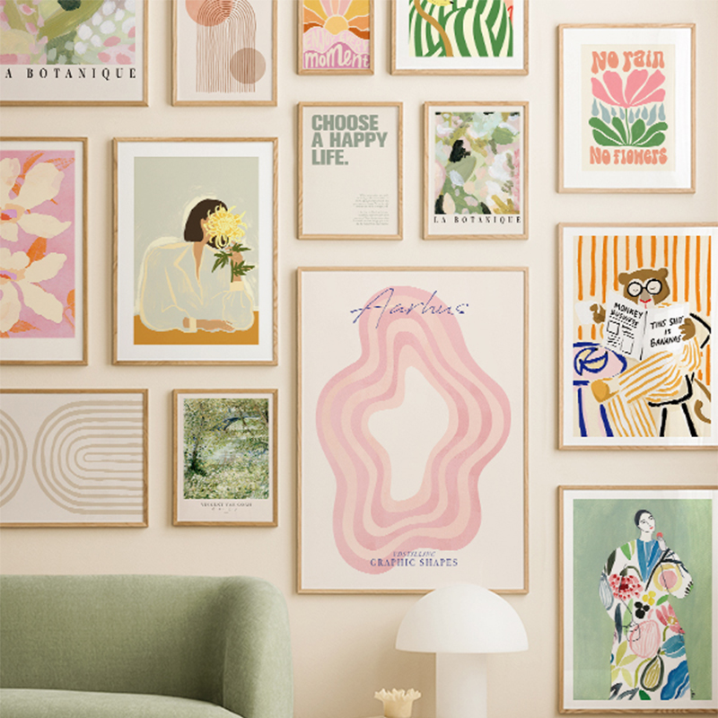 Home Decor Pt - Affiche d'art bohème arc-en-ciel avec lignes