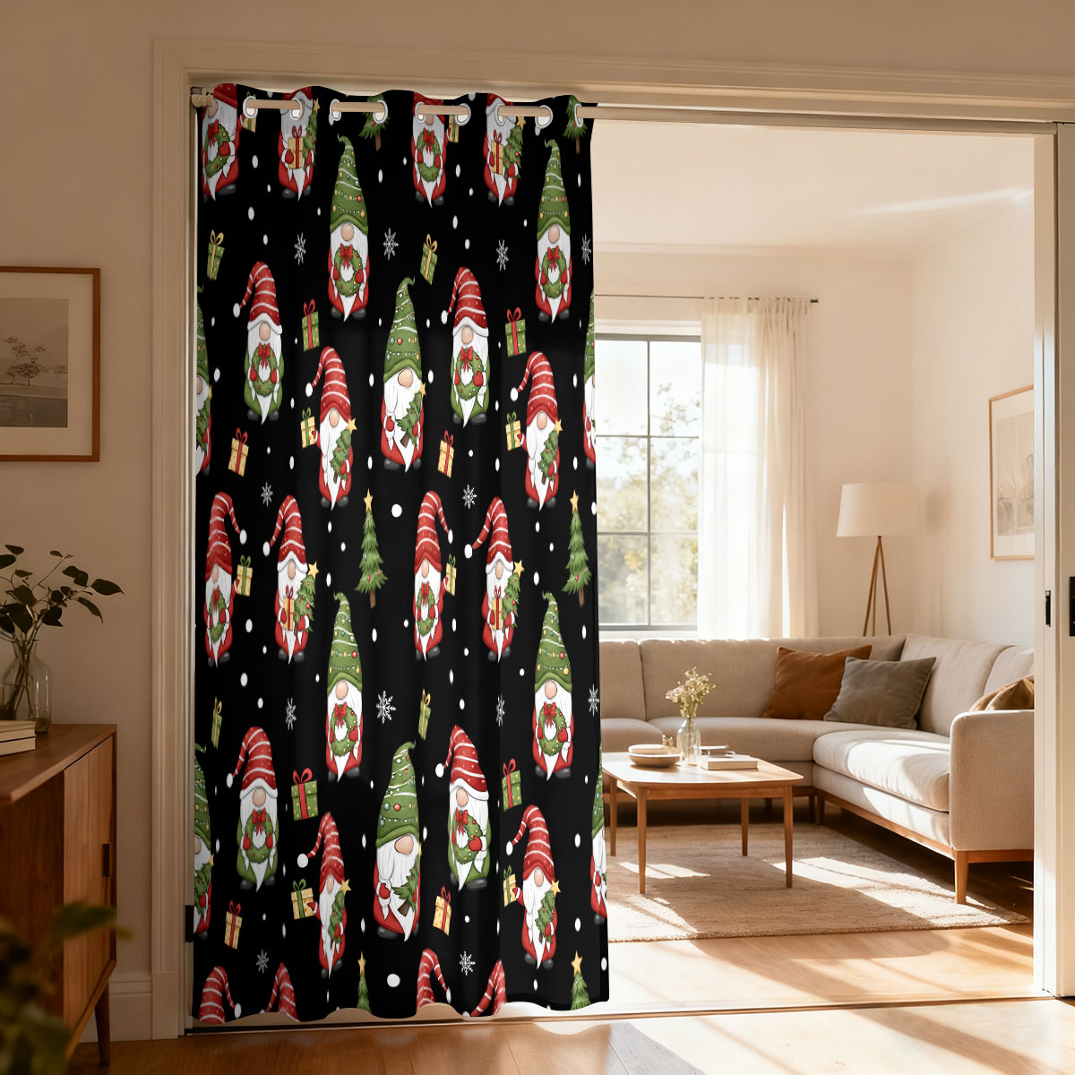 Home Decor Curtain - Rideau à boucle unique imprimé Noël
