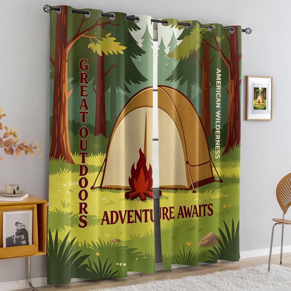 Rideaux imprimés scène de camp - Home Decor Curtain avis et prix