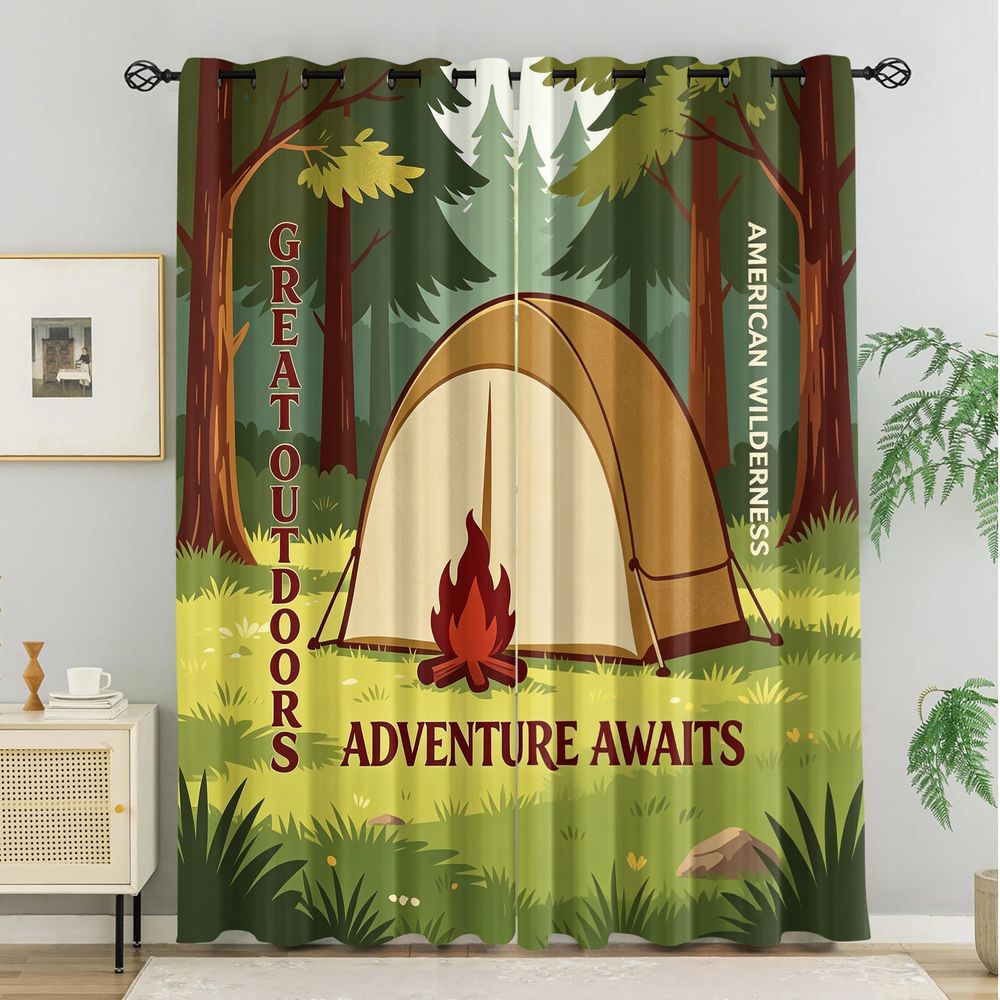 Rideaux imprimés scène de camp - Home Decor Curtain avis et prix