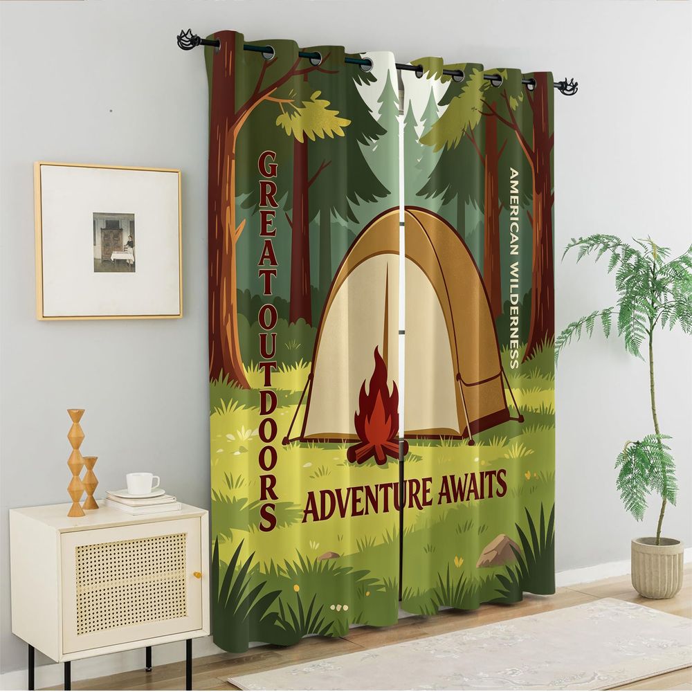Rideaux imprimés scène de camp - Home Decor Curtain avis et prix
